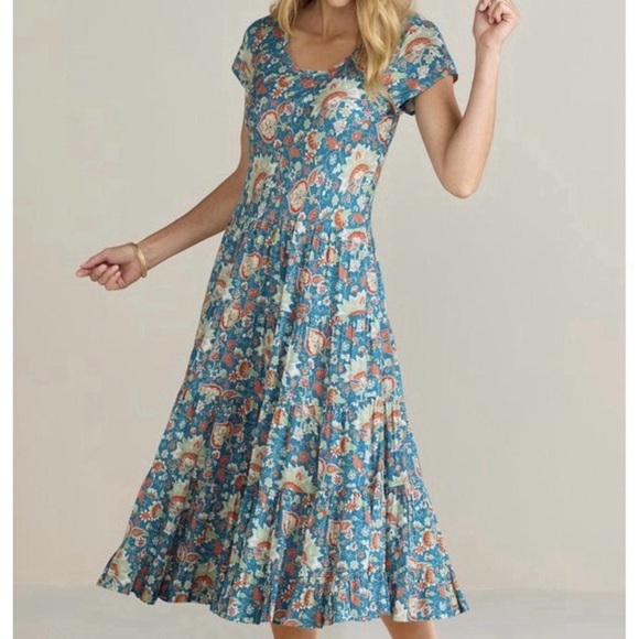 Soft Surroundings Dresses & Skirts - Soft Surroundings Kara Tiered Maxi Dress in Fiery Teal Floral M